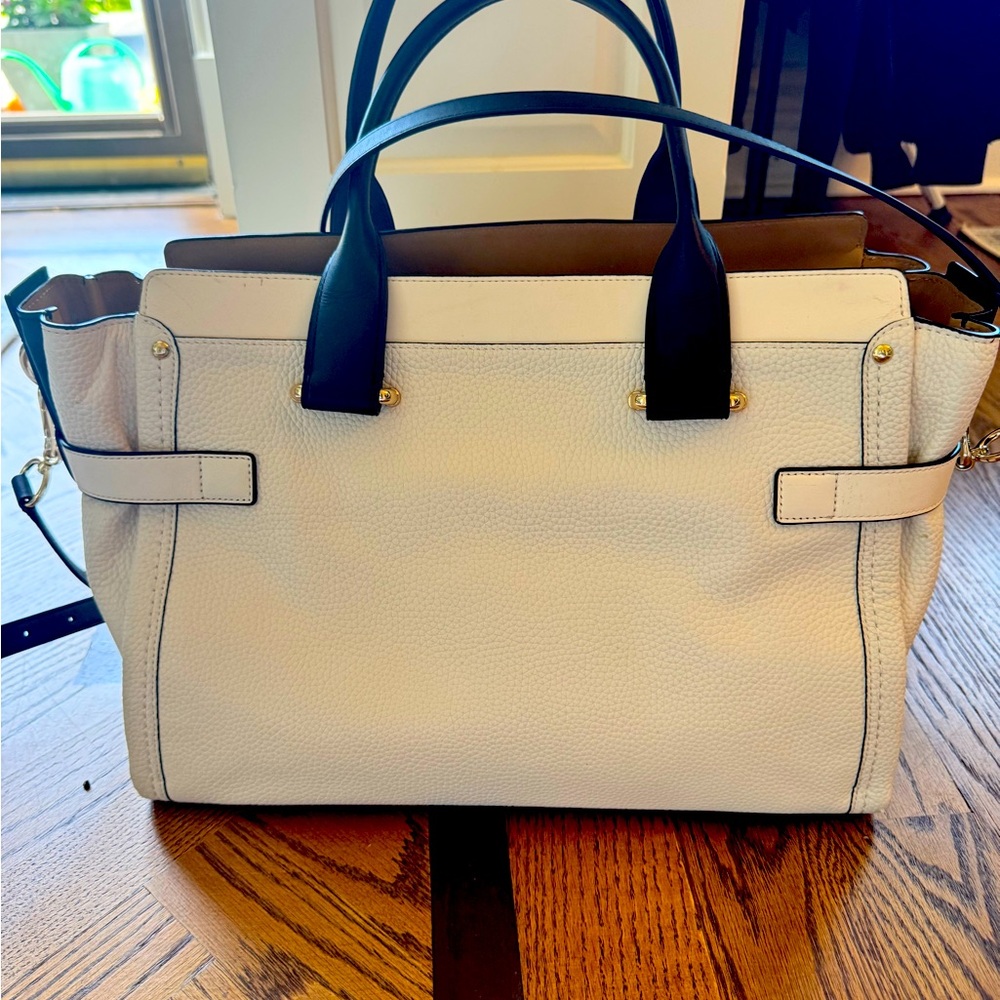 Coach White and Black Leather Tote Bag